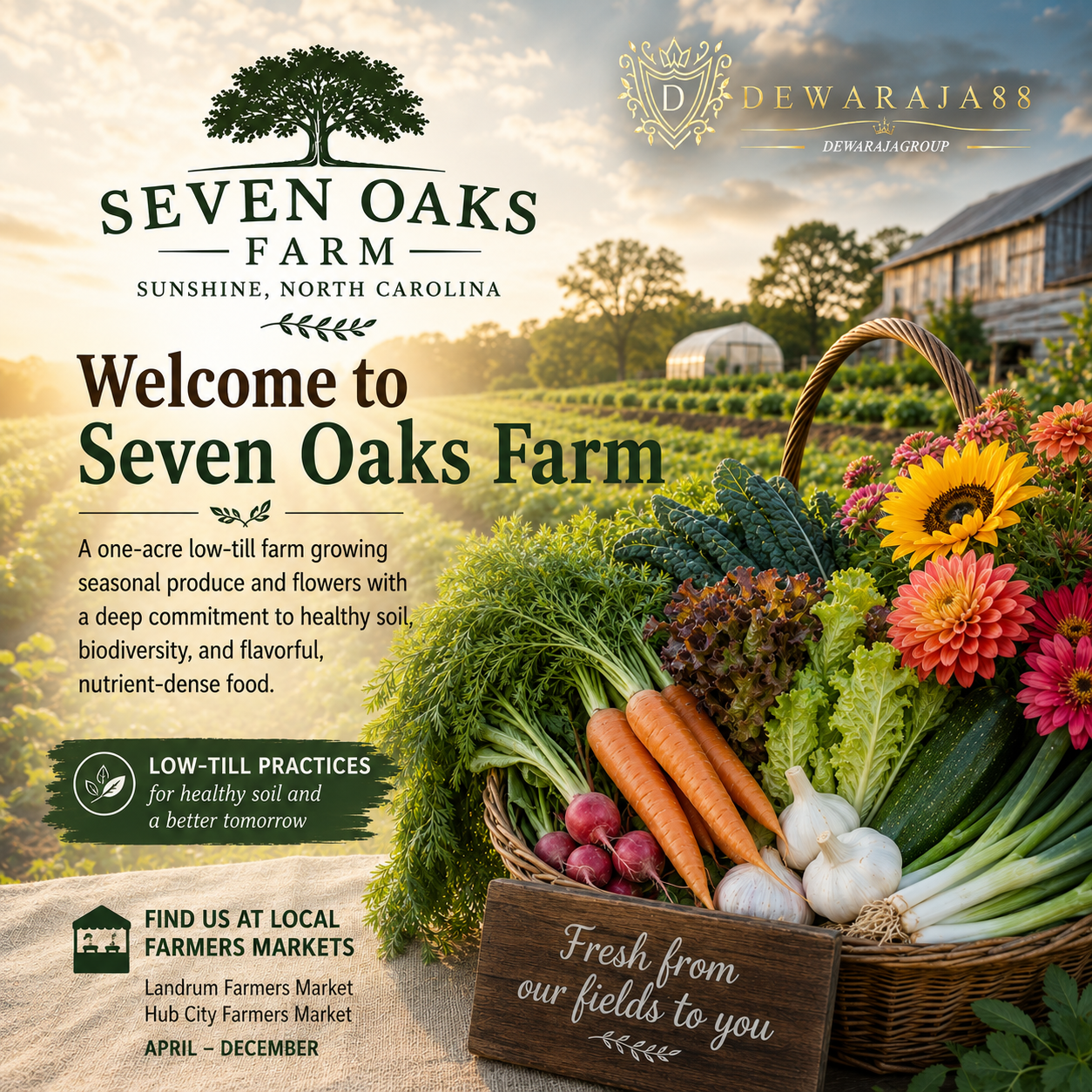 Fresh produce and field at Seven Oaks Farm
